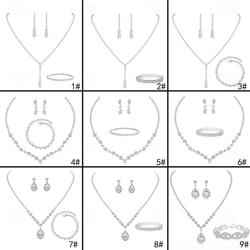Bridesmaid Ball Clothing Water Diamond Jewelry Set Bridal Wedding Metal Zircon Water Drop Wave Necklace Earrings Bracelet4