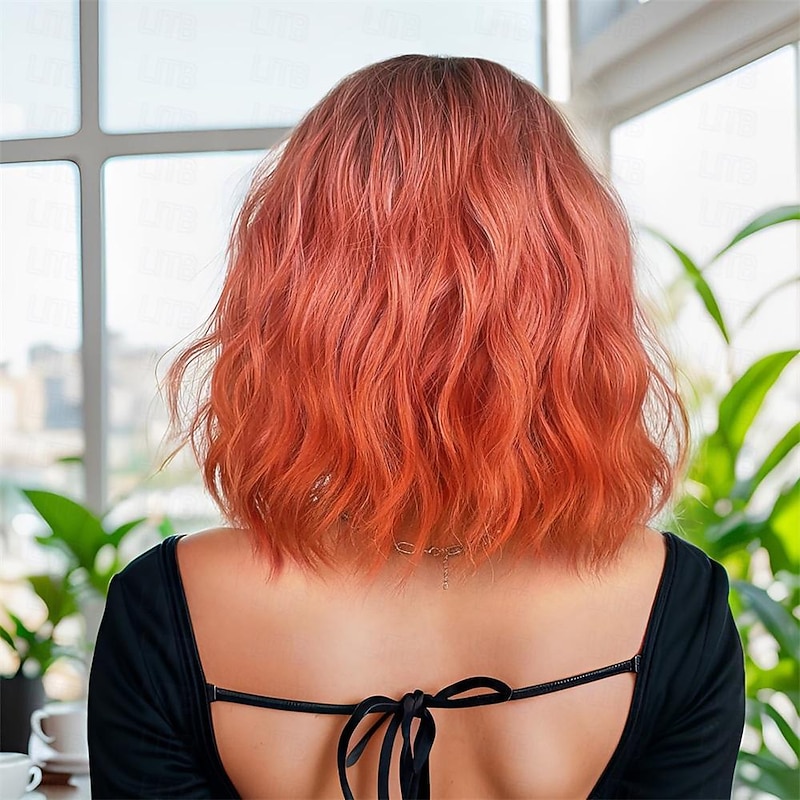 Ombre Pink Wig Short Body Wavy Bob Wigs for Women With Bangs Shoulder Length Synthetic Cosplay Party Wig for Girls Daily Use Colorful Wigs Halloween Wigs4