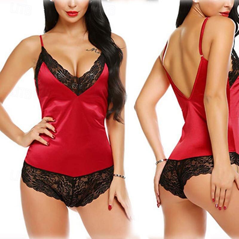 Women's Valentine Night Dress Sexy Lingerie Lace Backless Sexy Erotic Bodies Nightwear Color Block Hot Comfort Soft Home Breathable Home Outfits Date Night Outfit3