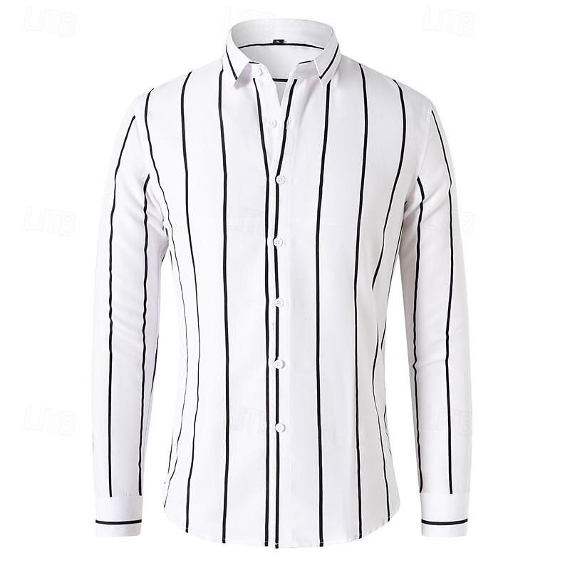 Men's Shirt Button Up Shirt Stripes Wedding Party Black White Red Dark Green Long Sleeve Lapel Spring &  Fall Clothing Apparel4