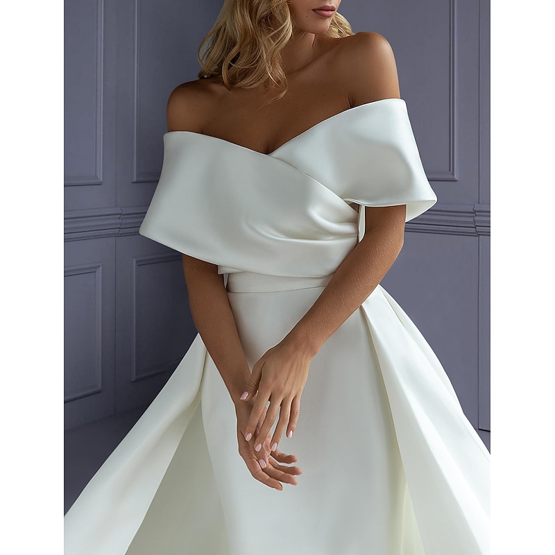 Beach Formal Wedding Dresses Mermaid Sweetheart Off Shoulder Sleeveless Sweep / Brush Train Satin Bridal Gowns With Solid Color2