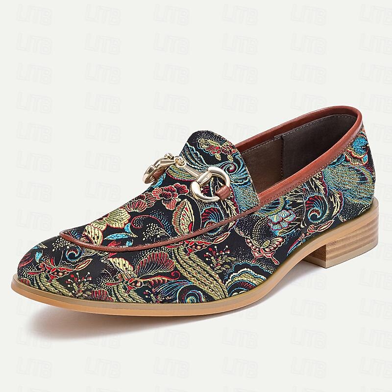 Men's Loafers Floral Embroidered Leather Chain3