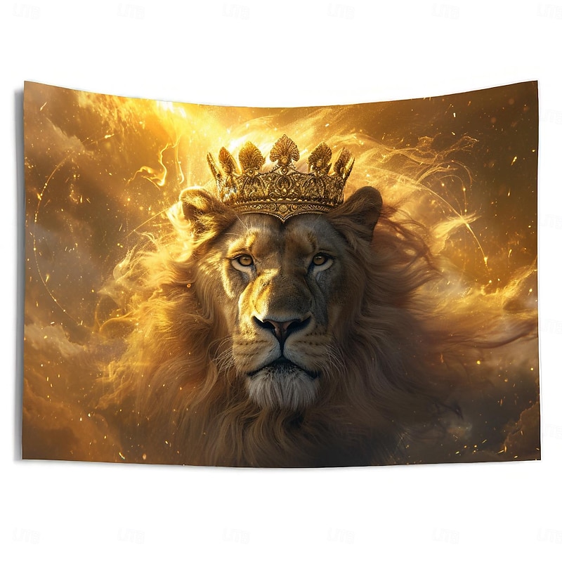 Crown Lion Hanging Tapestry Wall Art Large Tapestry Mural Decor Photograph Backdrop Blanket Curtain Home Bedroom Living Room Decoration3