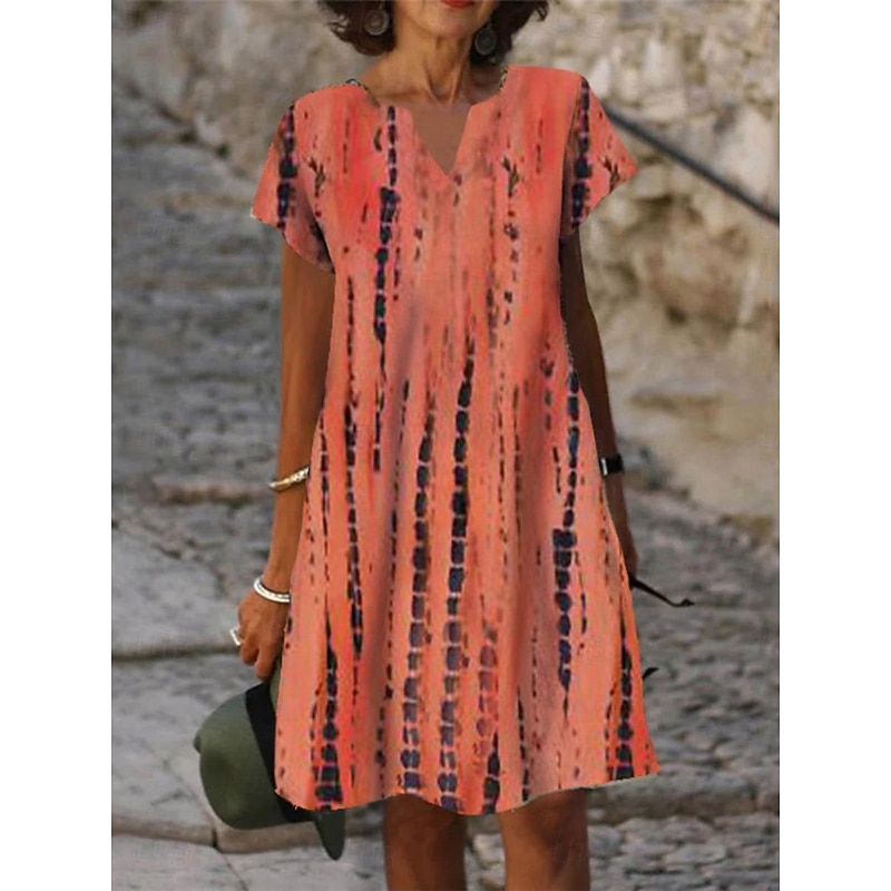 Women's Mini Dress Casual Dress Shift Dress Vacation Casual Outdoor Vacation Daily Loose Fit Tie Dye Print Short Sleeve V Neck White Orange Summer Spring