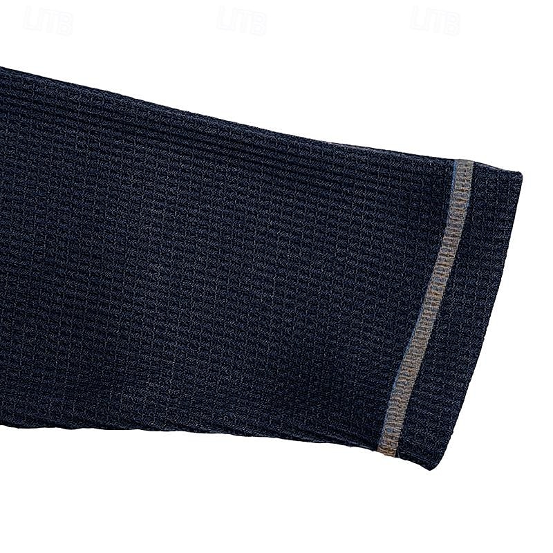 Men's T Shirt Henley Shirt Waffle Knit Tee Tee Top Long Sleeve Shirt Long Sleeve Color Block Solid Fashion Designer Basic Patchwork Henley Vacation Street Casual Spring &  Fall Dark Gray Black White4