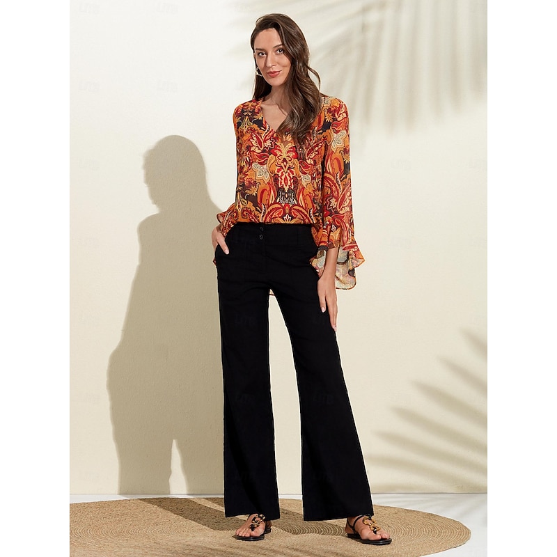 Chiffon Paisley Ruffle Sleeve Blouse2