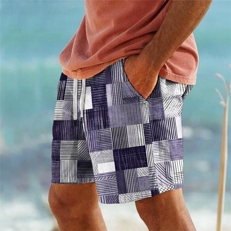Men's Plaid Color Block Patchwork Swim Shorts Board Shorts Swimming Trunks Mid Waist Vacation Hawaiian Holiday Vacation Holiday Beach Drawstring with Mesh lining Elastic Waist Designer Clothing4