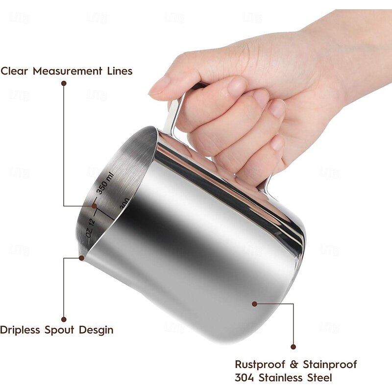 Milk Frothing Jug, 350/600 ml Espresso Steamer Jug, Stainless Steel Coffee Cappuccino Latte Art Barista Steamer Pot Milk Steamer3