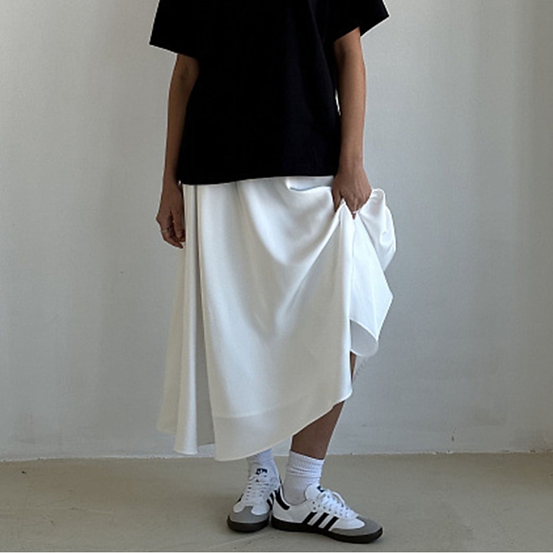 Women's Skirt Swing Long Skirt Elegant Fashion Maxi High Waist Skirts Solid Colored Street Daily Black White Khaki Summer Satin4