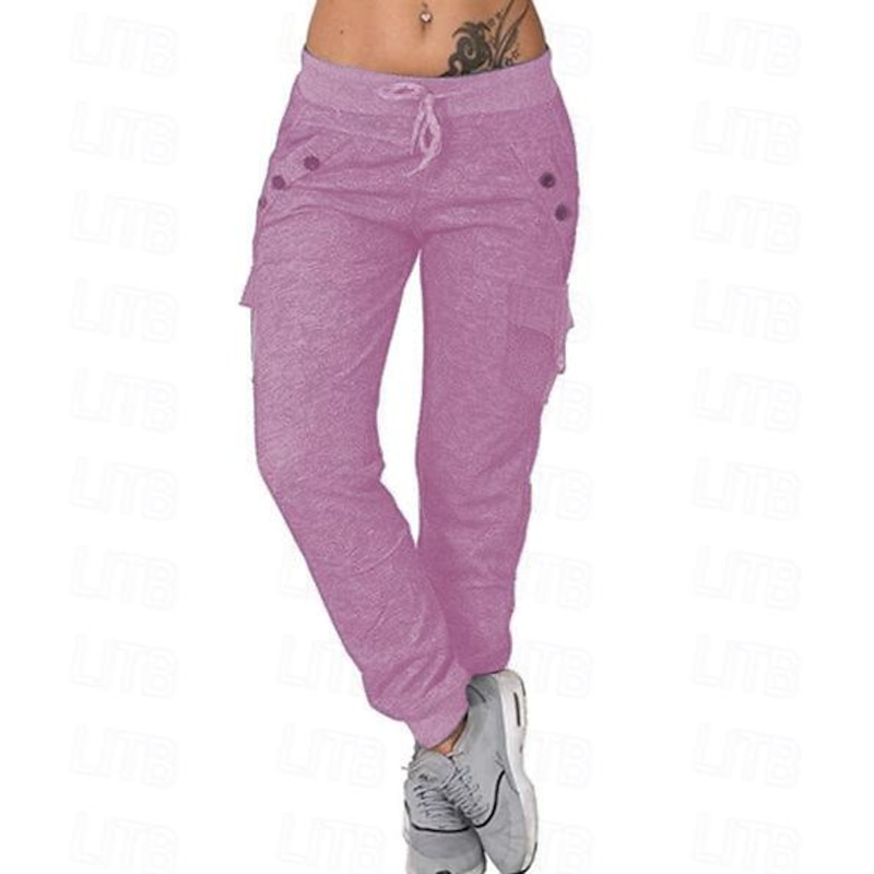 Women's Normal Cargo Pants Sweatpants Joggers Casual / Sporty Athleisure Full Length Mid Waist Plain Multiple Pockets Elastic Drawstring Design Comfort Leisure Sports Weekend Light Pink Black Blue4