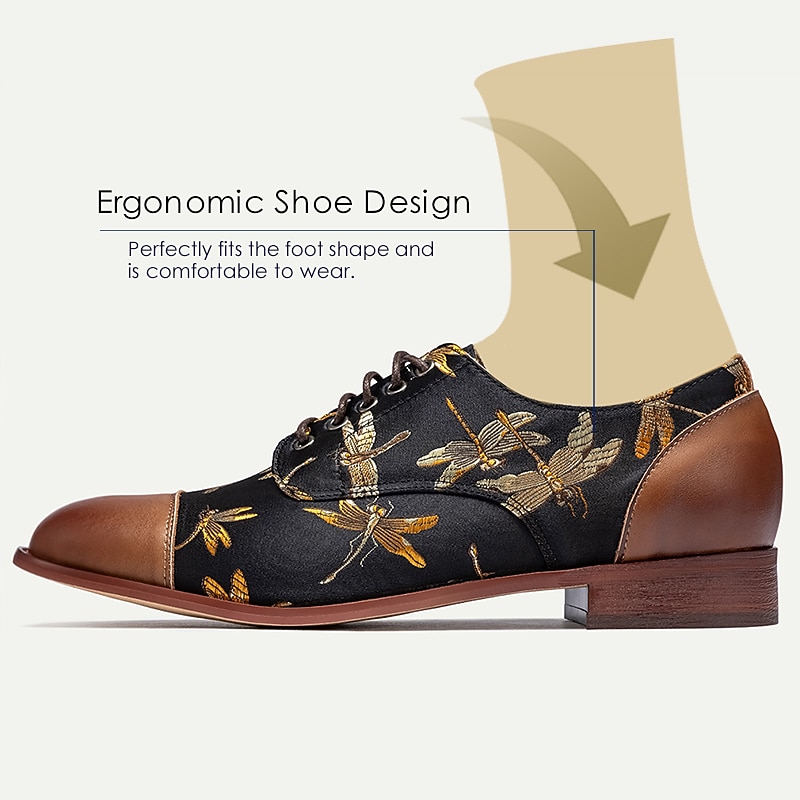 Men's Premium Cowhide Leather Oxford Shoes with Vintage Dragonfly Embroidery - Perfect for Formal Events and Special Occasions 10