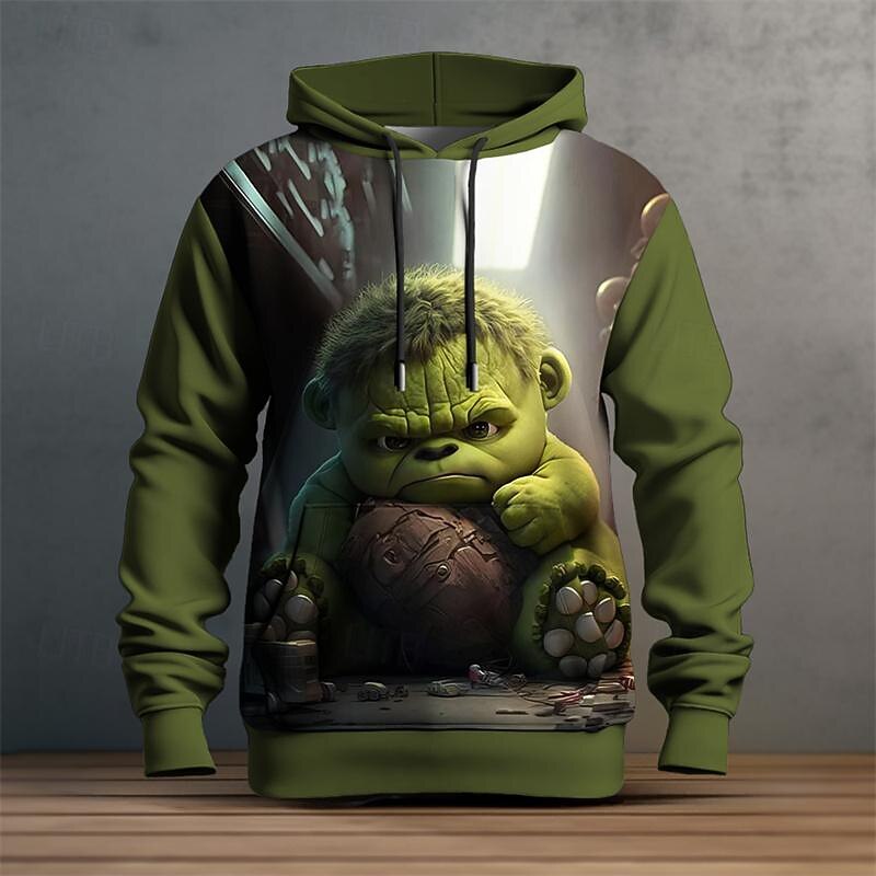 Men's Graphic Cartoon Hoodie Hoodies Sweatshirt Fashion Daily Long Sleeve Hooded Vacation Sports Outdoor Holiday Red Blue Print Front Pocket Spring &  Fall Designer