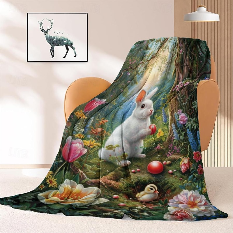 Easter Day Bunny Rabbit Pattern Throws Blanket Flannel Throw Blankets Warm All Seasons Gifts Big Blanket4