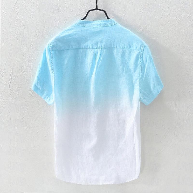 Men's Shirt Linen Shirt Cotton Linen Shirt Chinese Collar Shirt Mandarin Collar Shirt Summer Shirt Gradient Vacation Street Yellow Orange Green Light Blue Short Sleeve Grandad Collar Summer Clothing3