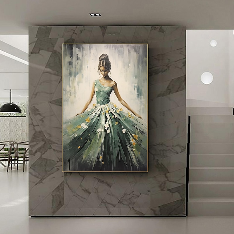 Handmade Original Dancing Girl Oil Painting On Canvas Wall Art Decor Abstract Art Green Painting for Home Decor With Stretched Frame/Without Inner Frame Painting4