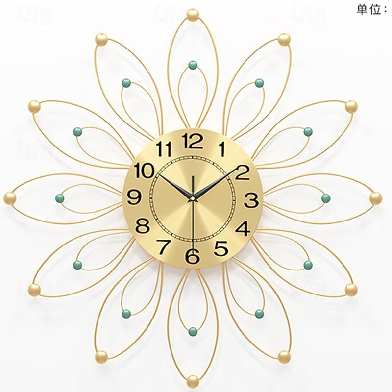 Large Wall Clock Floral Metal Decorative Silent Non-Ticking Big Clocks Modern Home Decorations for Living RoomBedroomDining Room Office4