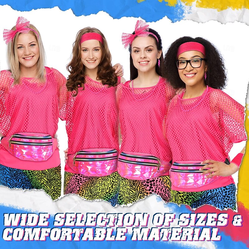 Retro Vintage Disco 1980s Off Shoulder T-Shirt Fishnet Fancy Dress Women's Carnival Costume Halloween Carnival Masquerade Party / Evening Bachelorette Party Pride Parade Adults' Costume4