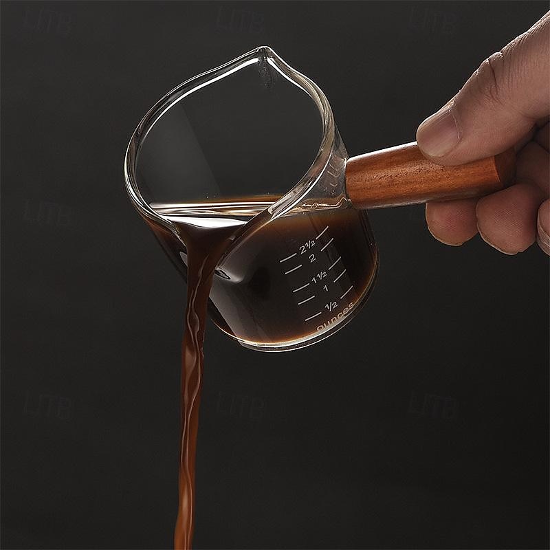 50-80ml Heat-resisting Glass Espresso Measuring Cup Double Mouth Glass Milk Jug With Wooden Handle Glass Scale Measure Mugs Cup4