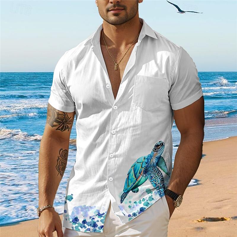 Men's Tropical Turtle Summer Hawaiian Shirt Aloha Shirt Printed Shirts Short Sleeves Shirt Turndown Hawaiian Resort Outdoor Vacation Holiday White Blue Green S M L