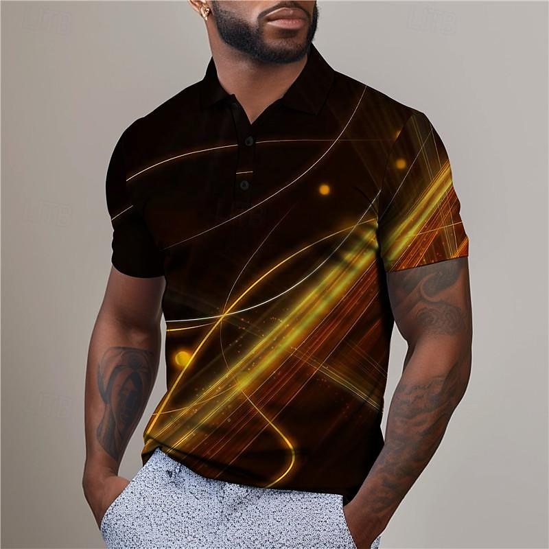 Men's Geometric Golf Shirt Short Sleeve Polo Shirts Collared Shirts Business Casual Vacation Wear Formal Wear Festival Wear Buttons 3D Print Summer Yellow Red Purple