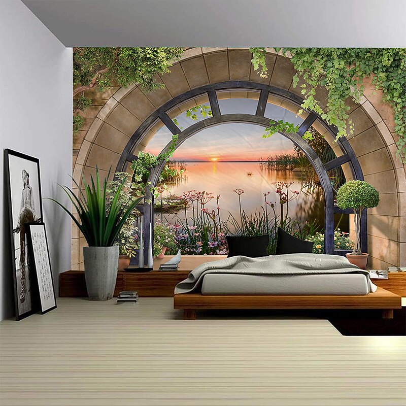 Forest outside Cave Hanging Tapestry Wall Art Large Tapestry Mural Decor Photograph Backdrop Blanket Curtain Home Bedroom Living Room Decoration2