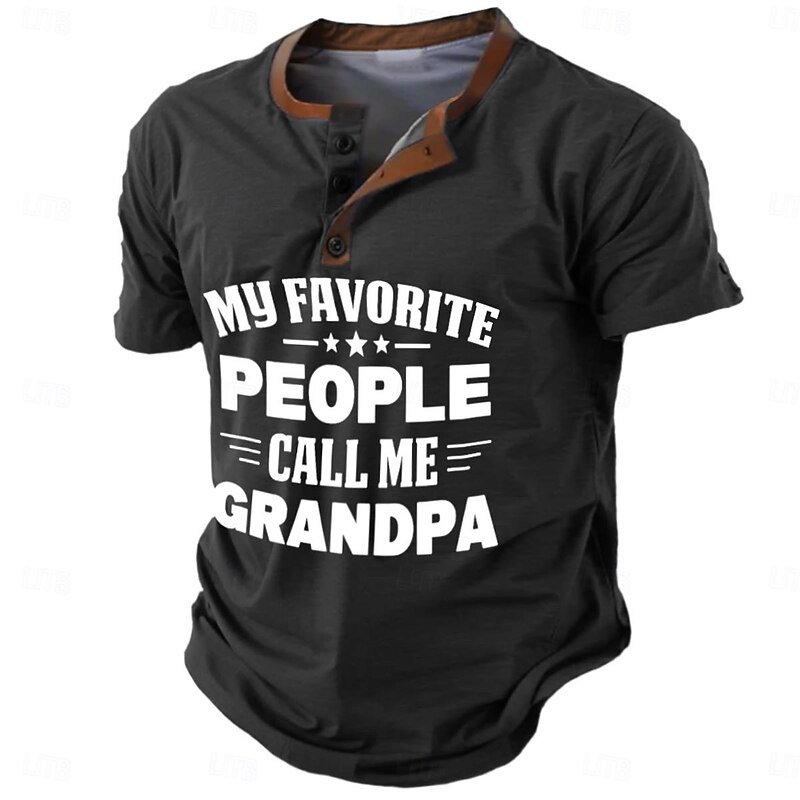 Men's Grandpa Graphic T-Shirt - "My Favorite People Call Me Grandpa" Henley Short Sleeve Family Tee4