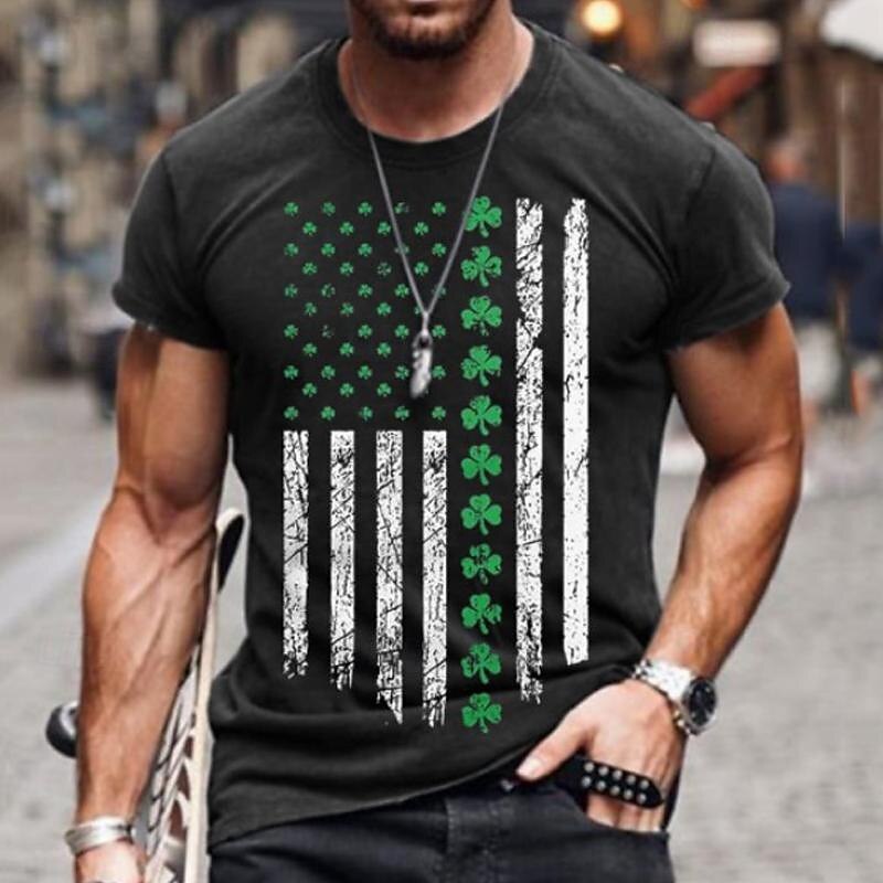 St. Patrick Men's Graphic Shamrock T Shirt Short Sleeve Shirt T shirt Tee Tee Top Short Sleeve T shirt 3D Print Crew Neck Shirt Fashion Designer Basic Vacation Street Going out Black Green Summer2