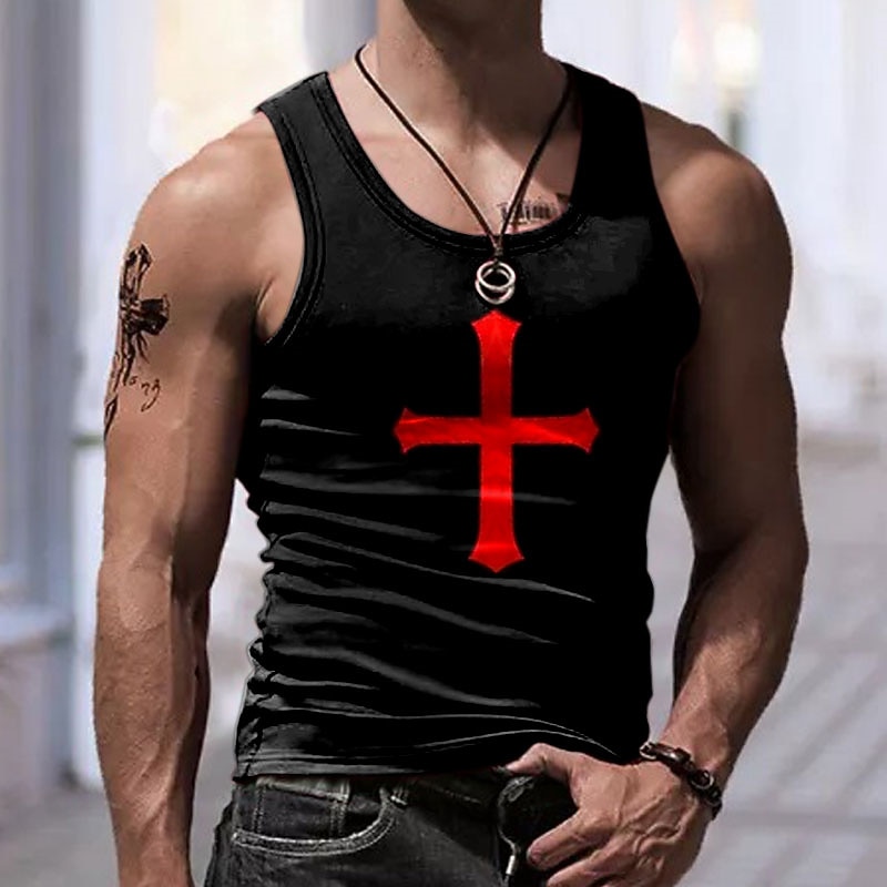 Men's Graphic Gothic Horror Cross Tank Top Vest Top Sleeveless T Shirt for Men Sleeveless T shirt 3D Print Crew Neck Shirt Sports Fashion Subculture Sports Outdoor Casual Gym Blue Red Purple Summer