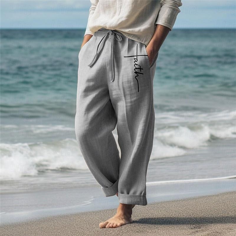 Men's Faith Linen Pants Pants Trousers Baggy Pants Mid Waist Vintage Outdoor Daily Wear Streetwear Fall & Winter White Green Khaki