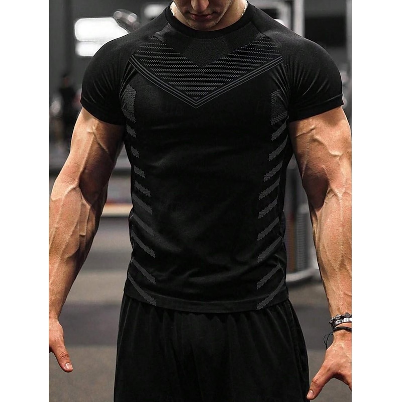 Men's Fitness Tops Sports T-Shirt Crew Neck Short Sleeve Sport Casual Daily Gym Quick dry Breathable Soft Color Block Black Yellow Activewear Polyester Fashion Basic2