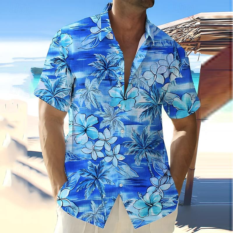 Men's Floral Tropical Flowers Summer Hawaiian Shirt Aloha Shirt Short Sleeve Shirt Vacation Hawaiian Outdoor Vacation Hawaiian Dark Navy Blue S M L