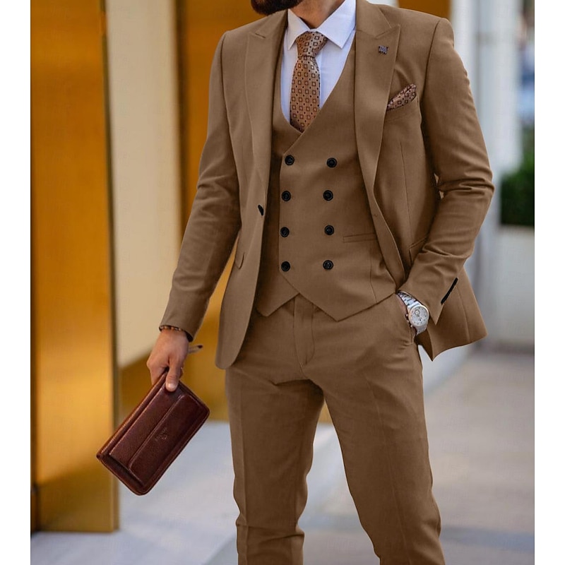 Men's Wedding Party Suits Peaked Lapel Peak Black White Solid Colored Tailored Fit 3 Piece Single Breasted One-button2