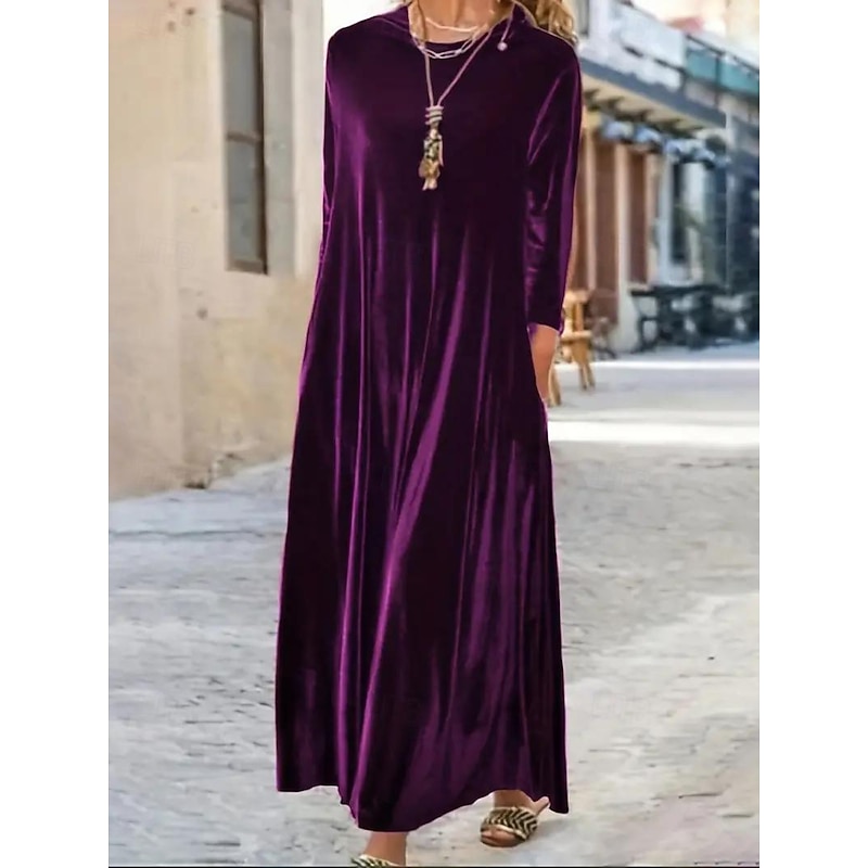 Women's Maxi Dress Black Dress Graduation Dress Cocktail Dress Formal Dress Party Birthday Formal Wedding Party Office Loose Fit Plain Long Sleeve Crew Neck Black Red Purple Green Spring Fall Winter3