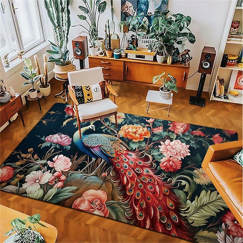 Vintage Peacock Area Rug Kitchen Mat Non-Slip Oil Proof Floor Mat Livingroom Rug Indoor Outdoor Mat Bedroom Decor Bathroom Mat Entrance Rug Door Mat