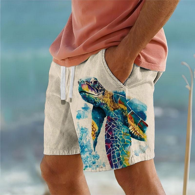 Men's Animal Turtle Marine Life Swim Trunks Swim Shorts Board Shorts Mid Waist Vacation Hawaiian Holiday Vacation Holiday Beach Drawstring with Mesh lining Elastic Waist Designer Clothing Apparel3