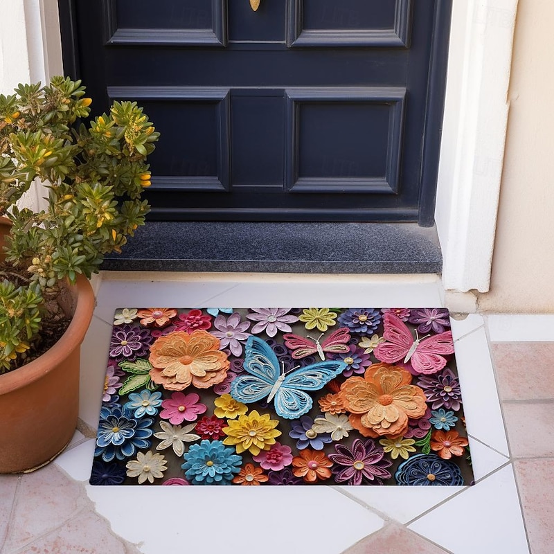 Folk Art Butterflies Doormat Floor Mats Washable Rugs Kitchen Mat Non-Slip Oil Proof Rug Indoor Outdoor Mat Bedroom Decor Bathroom Mat Entrance Rug3