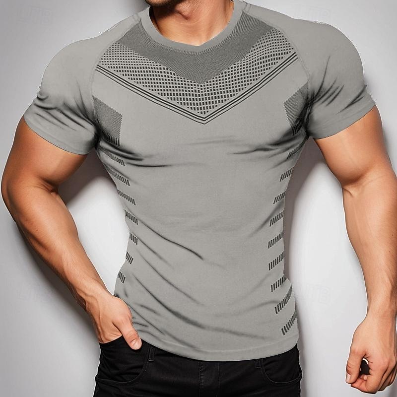 Men's T Shirt Gym Shirt Fitness Tops Crew Neck Short Sleeve Sport Casual Daily Gym Quick dry Breathable Soft Color Block Black Yellow Activewear Polyester Fashion Basic