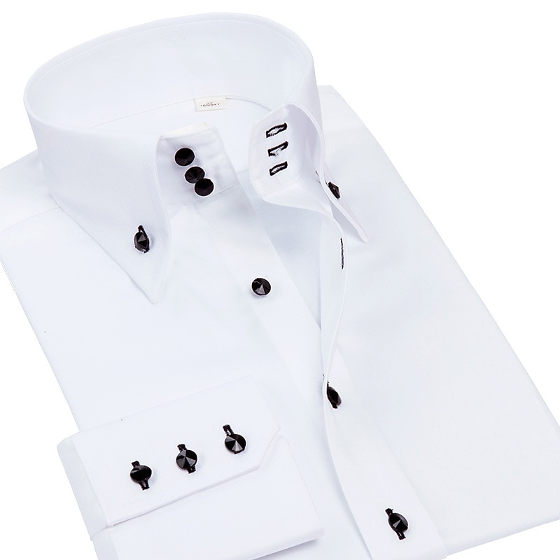 Men's Shirt Spearpoint Collar Shirt Dress Shirt Button Down Shirt Plain Wedding Party Black White Red Navy Blue Long Sleeve Lapel Spring &  Fall Clothing Apparel Button-Down