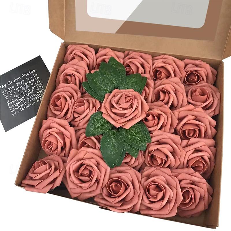 25 Roses European Gift Box Foam Pe Roses With Stem And Artificial Flower Holder For Valentine's Day4
