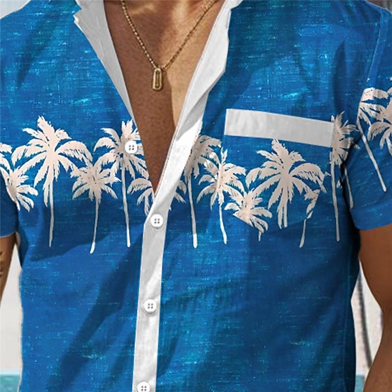 Men's Palm Tree Tropical Plants Summer Hawaiian Shirt Aloha Shirt Printed Shirts Short Sleeves Shirt Turndown Hawaiian Resort Outdoor Vacation Holiday Dark Navy Blue Orange S M L3