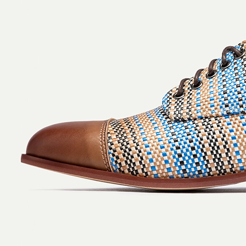 Men's Multicolor Woven Oxford Shoes – Leather Cap Toe Lace-Up Dress Shoes for Formal and Casual Wear 7