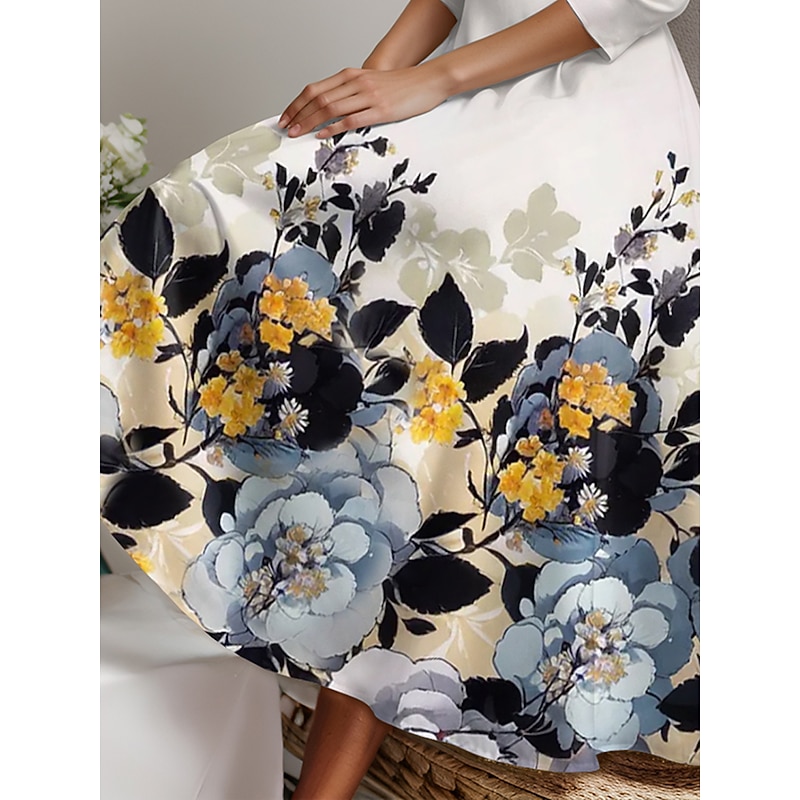 Women's Midi Dress Casual Dress Swing Dress Semi Formal Dress A Line Dress Streetwear A Line Formal Vacation Party Regular Fit Floral 3/4 Length Sleeve V Neck Green Spring3