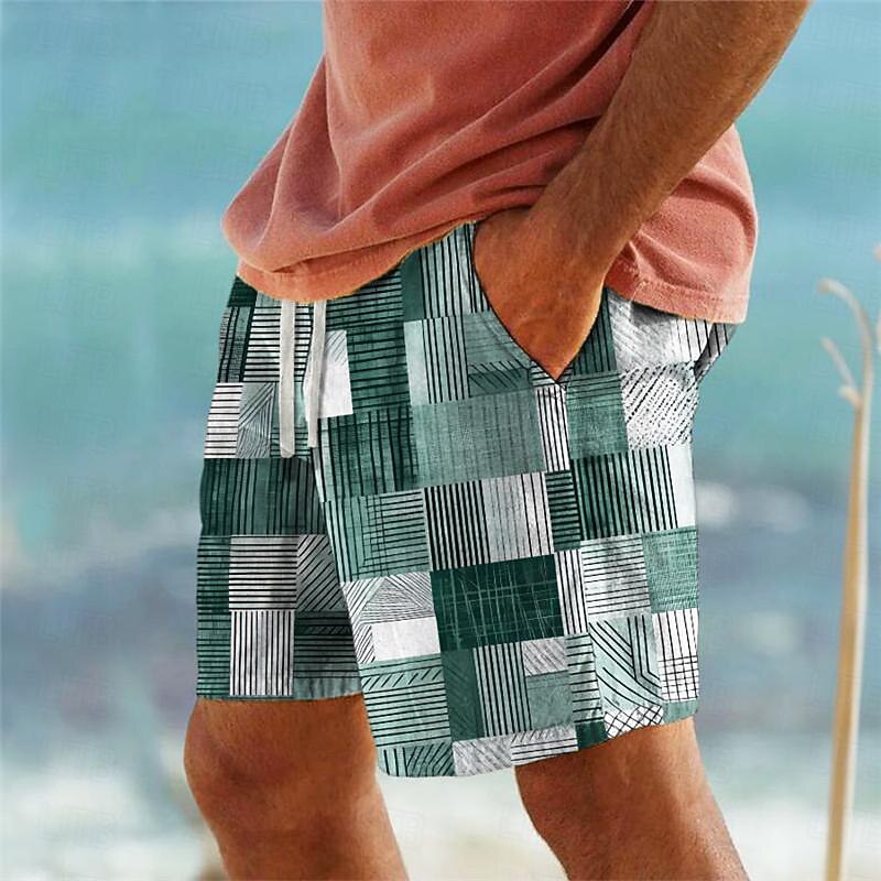 Men's Plaid Color Block Patchwork Swim Shorts Board Shorts Swimming Trunks Mid Waist Vacation Hawaiian Holiday Vacation Holiday Beach Drawstring with Mesh lining Elastic Waist Designer Clothing3