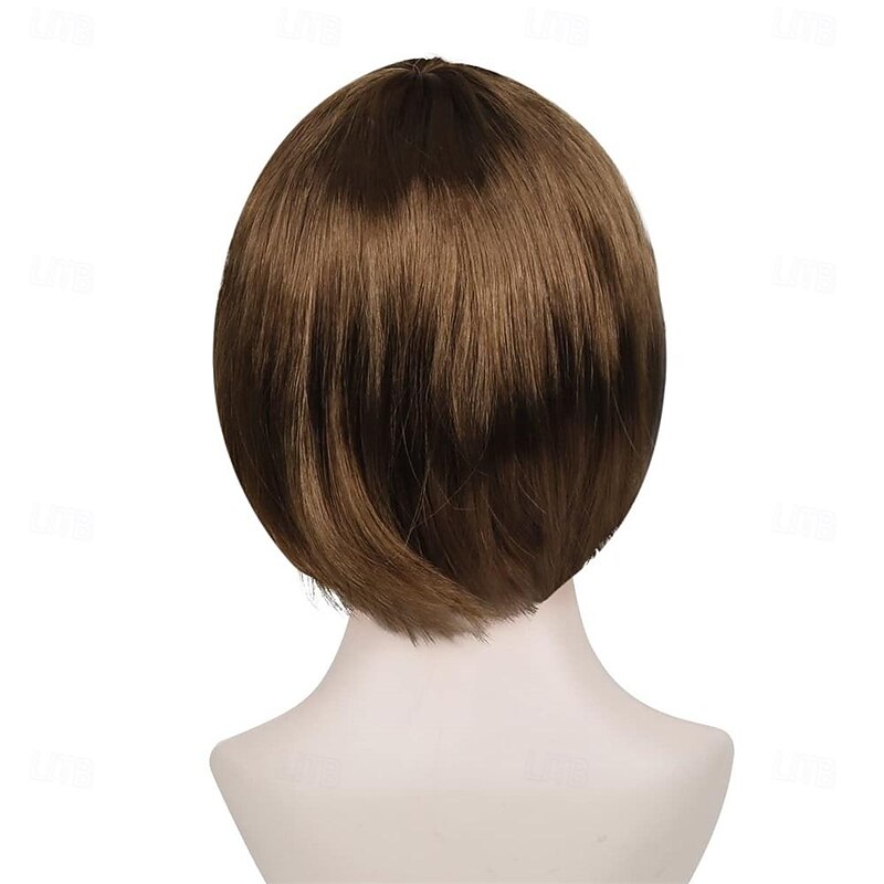 Brown Short Bob Party Wigs-Synthetic Women Girl Costume Cosplay Carnival Birthday Christmas Bachelorette Flapper Bangs Wig Halloween Wigs3