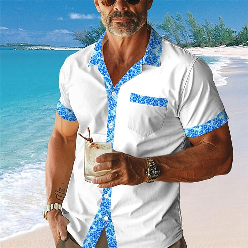 Men's Floral Shirt Summer Hawaiian Shirt Aloha Shirt Short Sleeve Shirt Cuban Collar Vacation Hawaiian Resort Style Outdoor Vacation Hawaiian Blue Purple Fuchsia S M L