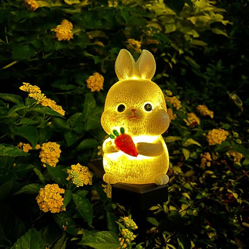 Easter Solar Garden Lamp Rabbit Frog Animal Solar Resin Lamp Outdoor Waterproof Decor Wooden Pile Lamp Holiday Courtyard Walkway Lawn Outdoor Decoration 1pc