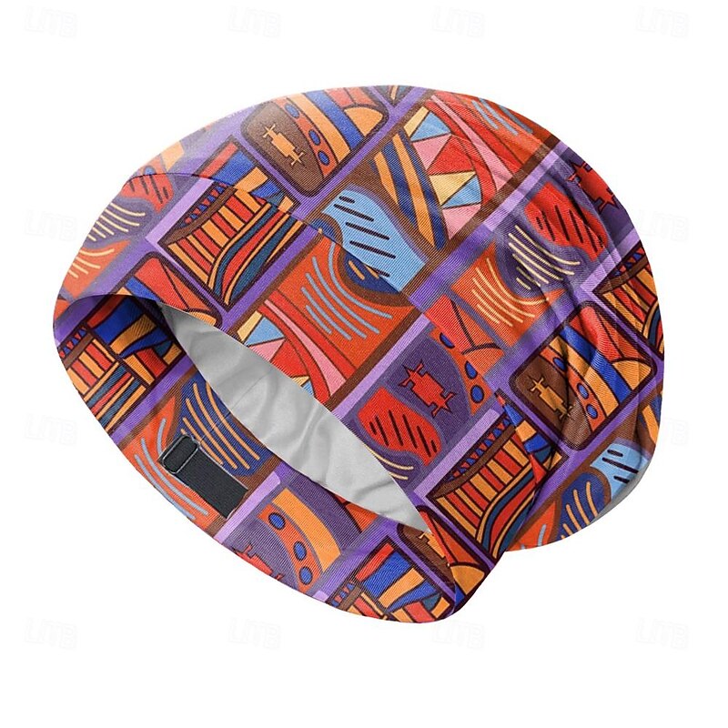 Women's Pullover Hat, African Printed Sleeping Hat, Double-Layer Color Ding Inner Layer, Adjustable Elastic Hair Protection Hat3