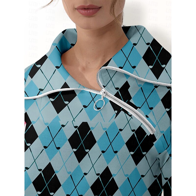 Women's Golf Pullover Sweatshirt White Rose Red Light Blue Long Sleeve Top Plaid Fall Winter Ladies Golf Attire Clothes Outfits Wear Apparel3