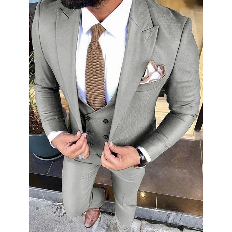 Men's Wedding Suits Peak Ivory Burgundy Solid Colored Tailored Fit 3 Piece Single Breasted One-button4