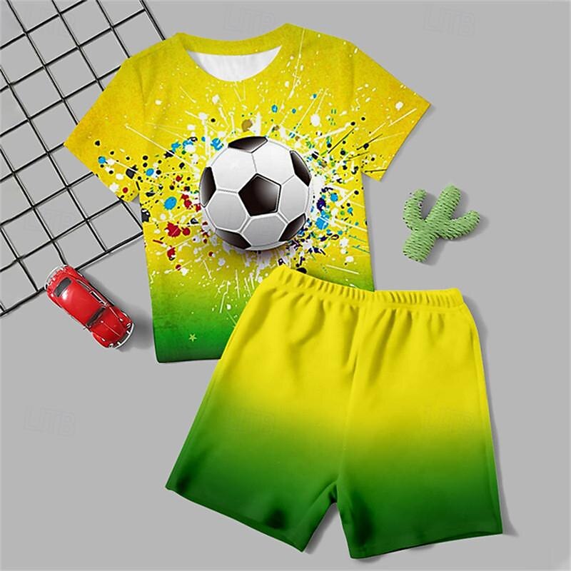 Boys 3D Football Tee & Pants Pajama Sets Short Sleeve 3D Print Summer Active Fashion Daily Kids 3-12 Years Crew Neck Home Causal Indoor Regular Fit3